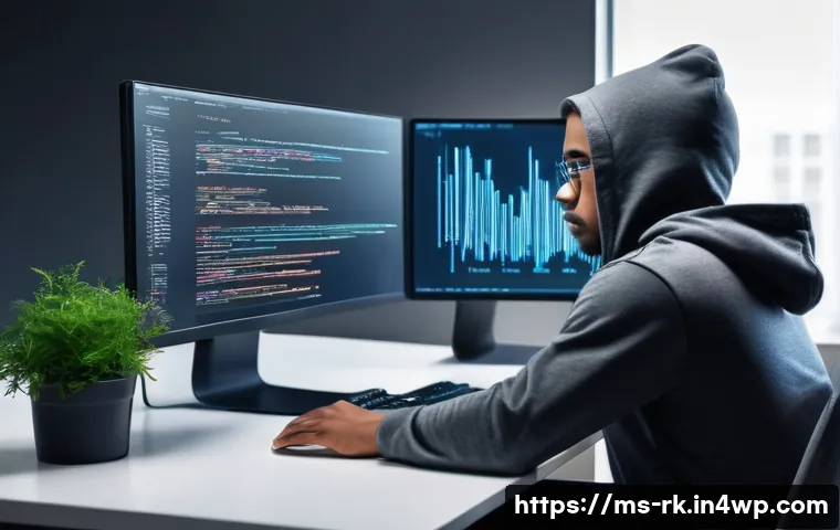 자바스크립트 성능 개선을 위한 성능 예측 모델 - **Prompt:** A young, determined software developer, appearing slightly frustrated but focused, sitti...