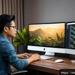 Home 21 자바스크립트 성능 향상 실시간 데이터 업데이트 최적화 - A modern Malaysian software developer in a sleek, minimalist home office, focused on optimizing Java...