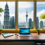 Home 18 자바스크립트 성능 개선을 위한 CLI 도구 활용 - A modern Malaysian software developer working at a sleek home office, focused on a large monitor dis...